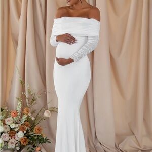 Elegant Off-Shoulder White Maternity Dress